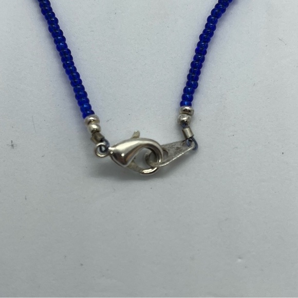 GLASS Bead Necklace Blue Swirled Marbled Beaded - Picture 4 of 4